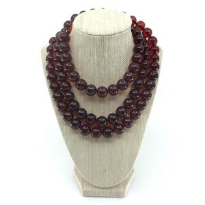 Rare Vintage Cherry Amber Red Bakelite Chunky Beaded Necklace Long 24” Tested